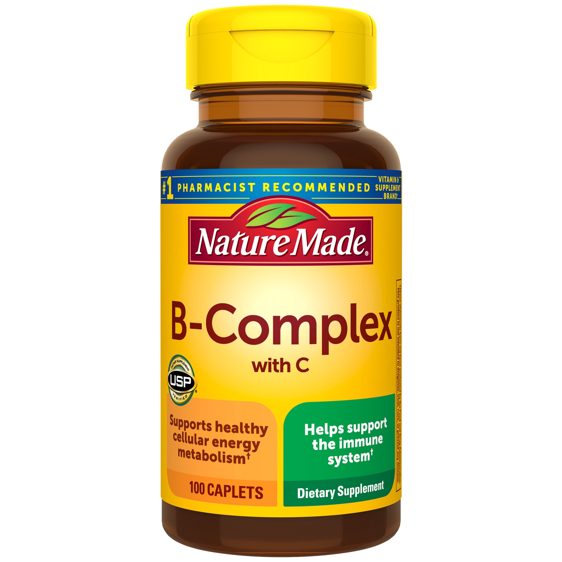 slide 1 of 4, Nature Made B Complex With Vitamin C, Dietary Supplement for Immune System Support, 100 Caplets, 100 Day Supply, 100 ct