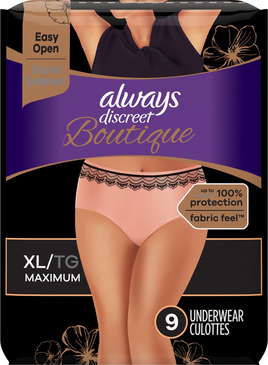 slide 4 of 5, Always Discreet Boutique Incontinence and Postpartum Underwear for Women, Maximum Protection, XL, Rosy, 9 Count, 9 ct