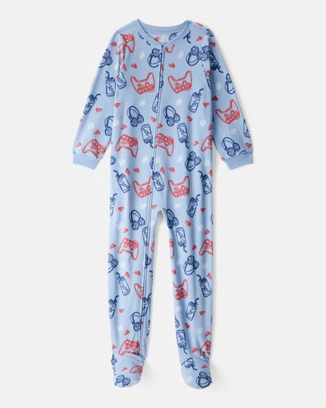 slide 1 of 2, Carter's Boys Video Games Print Fleece Long-Sleeve Zip-Up 1-Piece Pajamas - Blue Blue 10, 1 ct