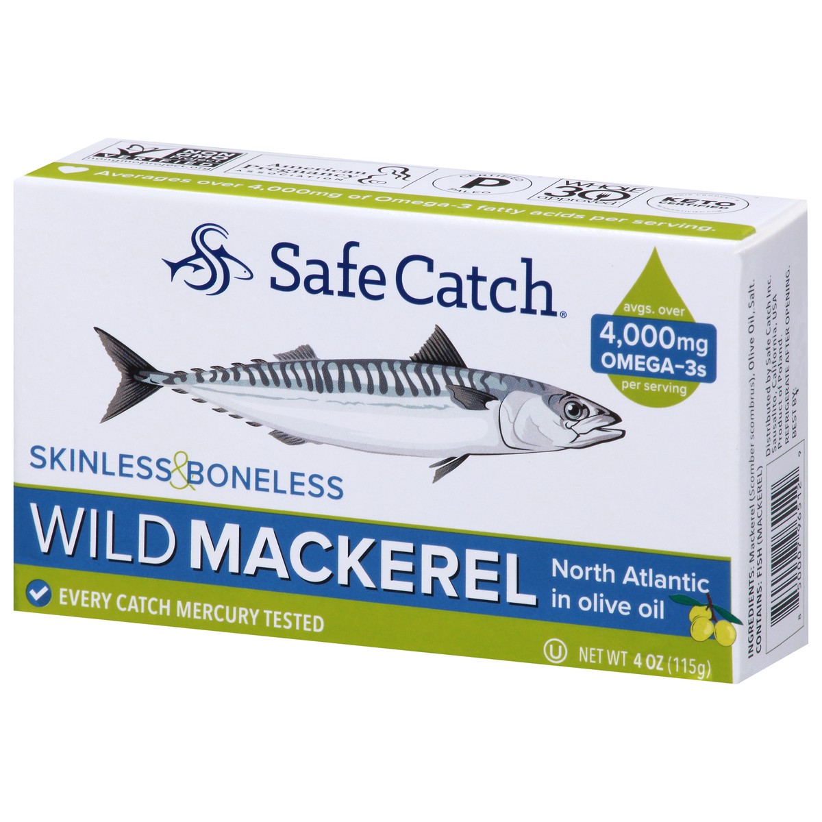 slide 2 of 9, Safe Catch Wild Skinless & Boneless Mackerel in Olive Oil 4 oz, 4 oz