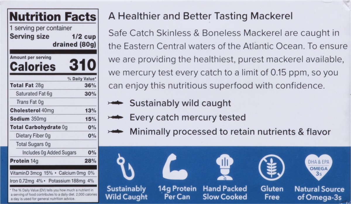 slide 8 of 9, Safe Catch Wild Skinless & Boneless Mackerel in Olive Oil 4 oz, 4 oz