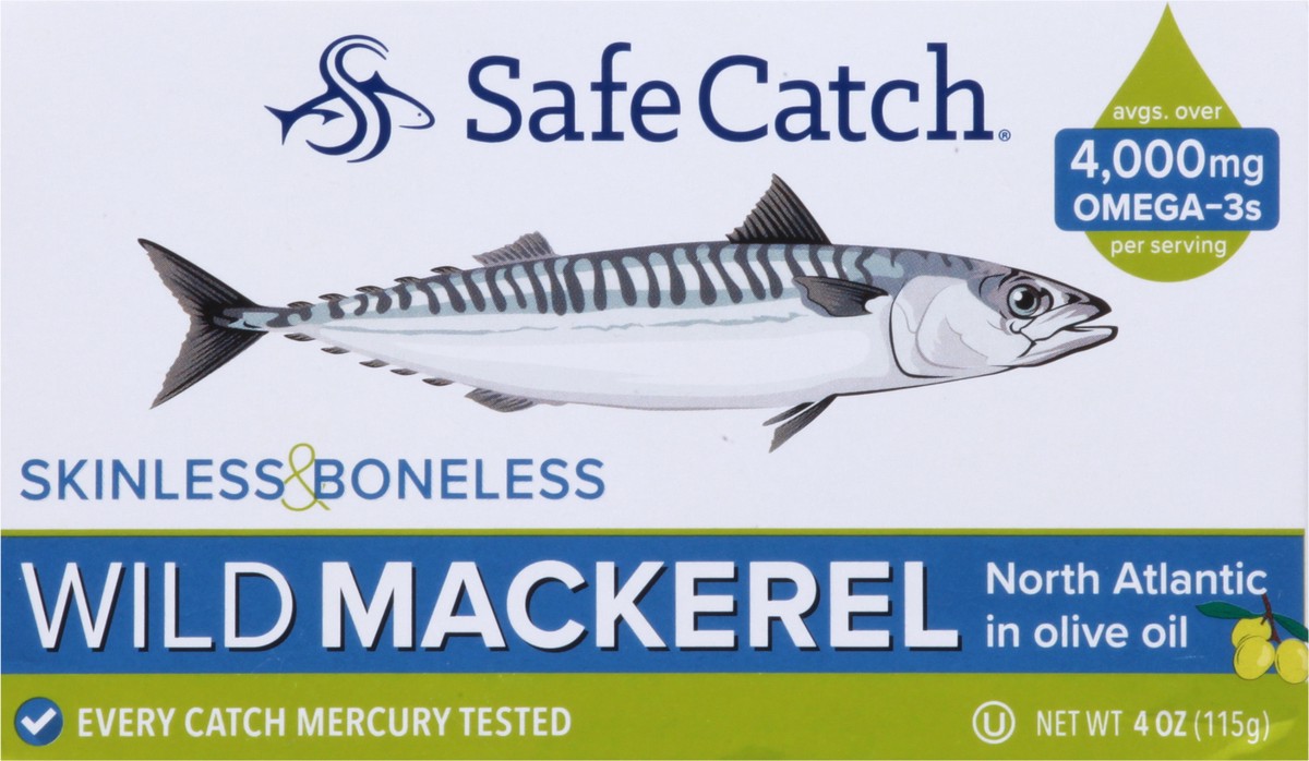 slide 4 of 9, Safe Catch Wild Skinless & Boneless Mackerel in Olive Oil 4 oz, 4 oz