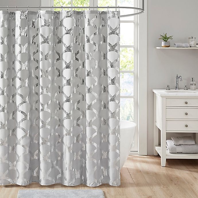 slide 1 of 4, Intelligent Design Lorna Metallic Shower Curtain - Grey, 1 ct