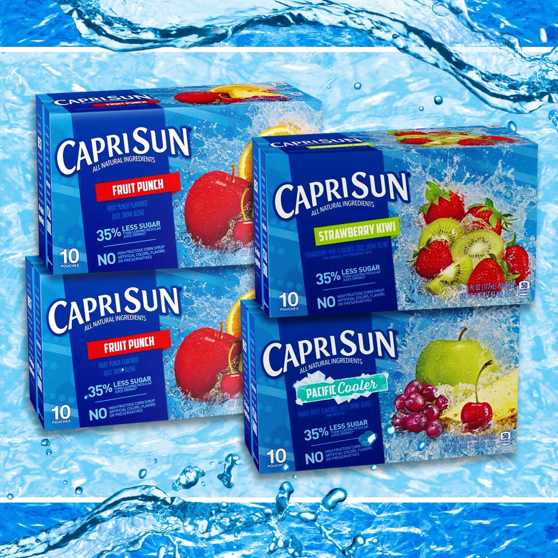 slide 9 of 12, Capri Sun Fruit Punch, Strawberry Kiwi & Pacific Cooler Naturally Flavored Juice Drink Blend Variety Pack - 40 ct, 40 ct