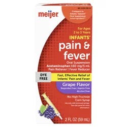 Meijer Infants' Pain & Fever, Acetaminophen per, Suspension Liquid, Dye-Free Grape Flavor