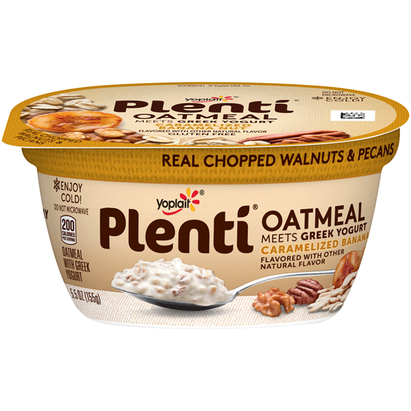 slide 1 of 1, Yoplait Plenti Caramelized Banana Nut Oatmeal Meets Greek Yogurt, 5.5 oz