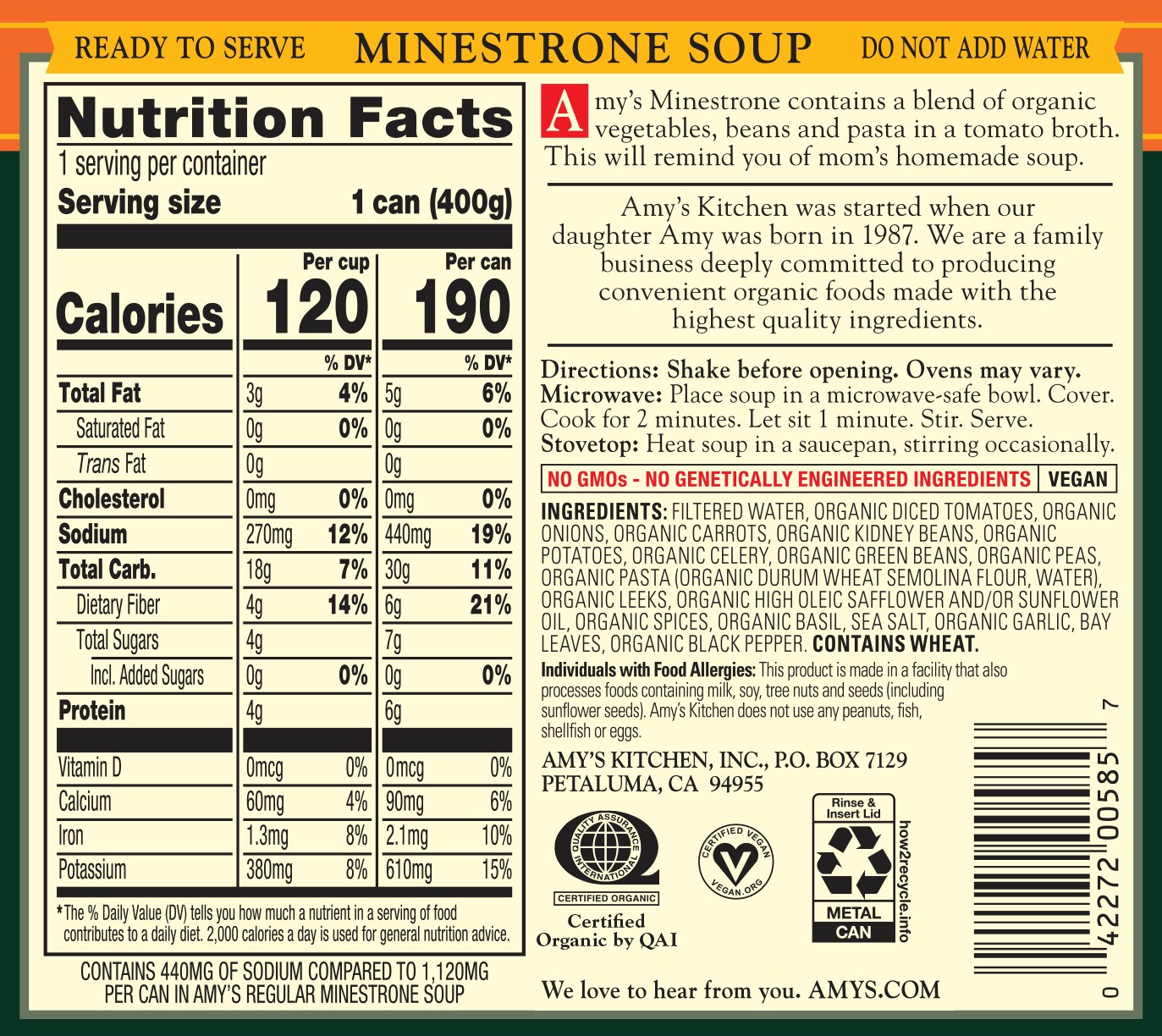 slide 7 of 7, Amy's Light in Sodium Minestrone Soup, 14.1 oz