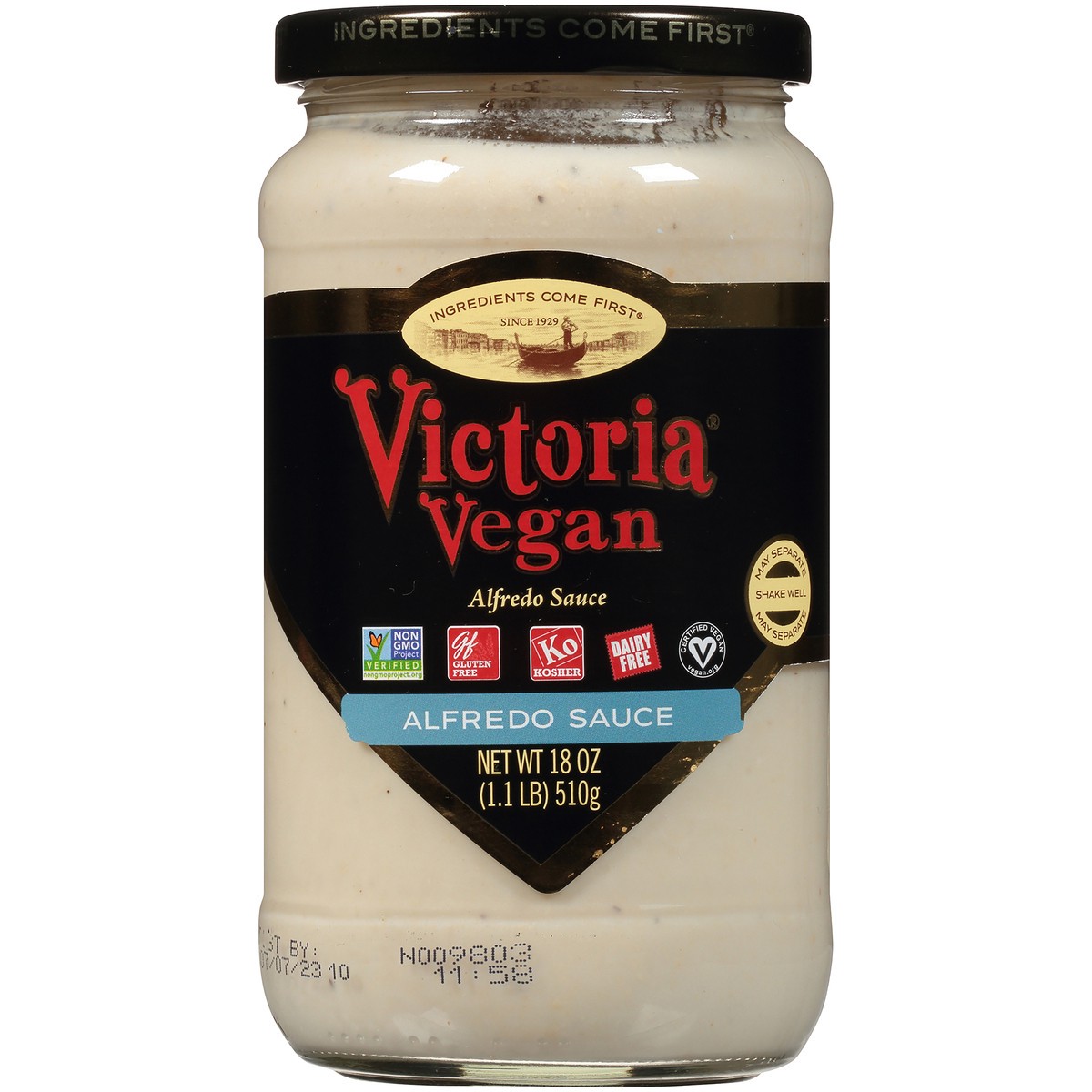 slide 1 of 7, Victoria Vegan Alfredo Sauce 18 oz. Jar, 18 oz