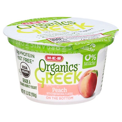 slide 1 of 1, H-E-B Org Greek Yog Peach, 1 ct