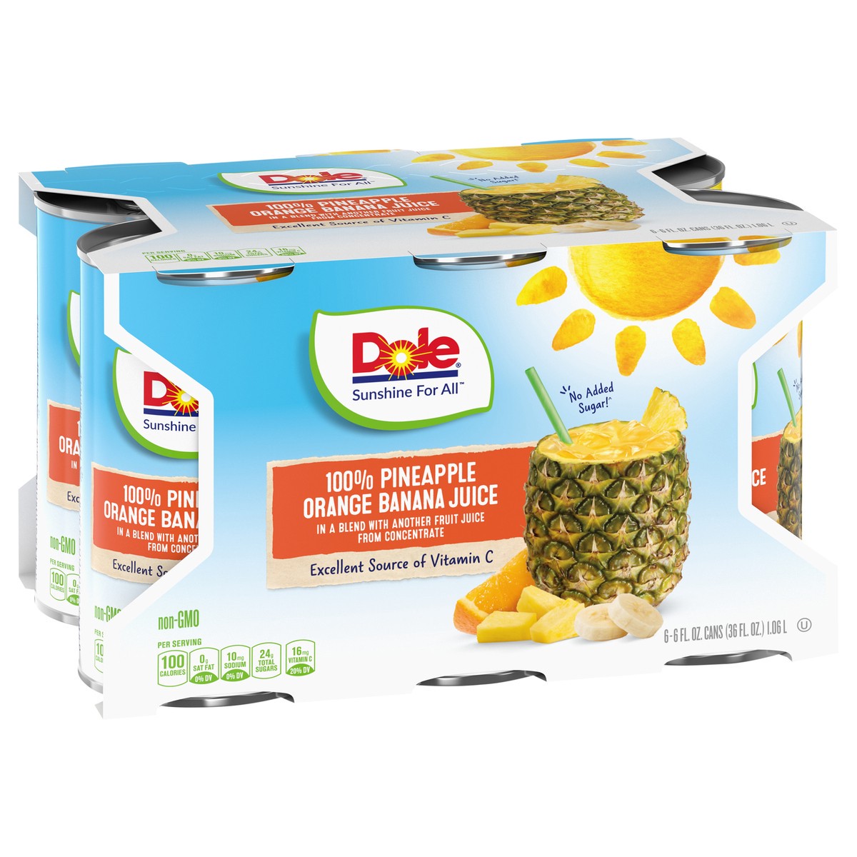 slide 7 of 9, Dole 100% Pineapple Orange Banana Juice - 6 ct, 6 ct