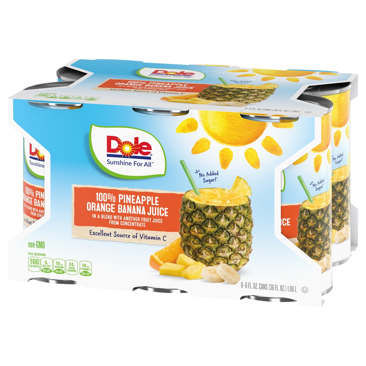 slide 6 of 9, Dole 100% Pineapple Orange Banana Juice - 6 ct, 6 ct