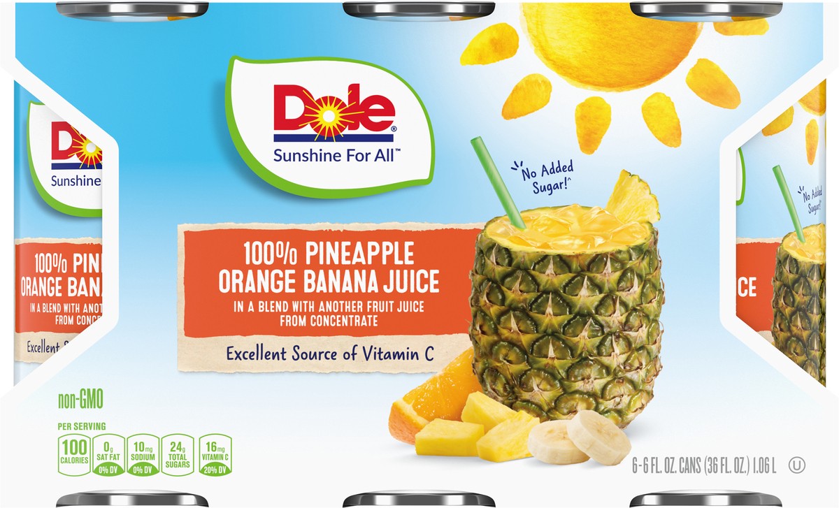 slide 4 of 9, Dole 100% Pineapple Orange Banana Juice - 6 ct, 6 ct