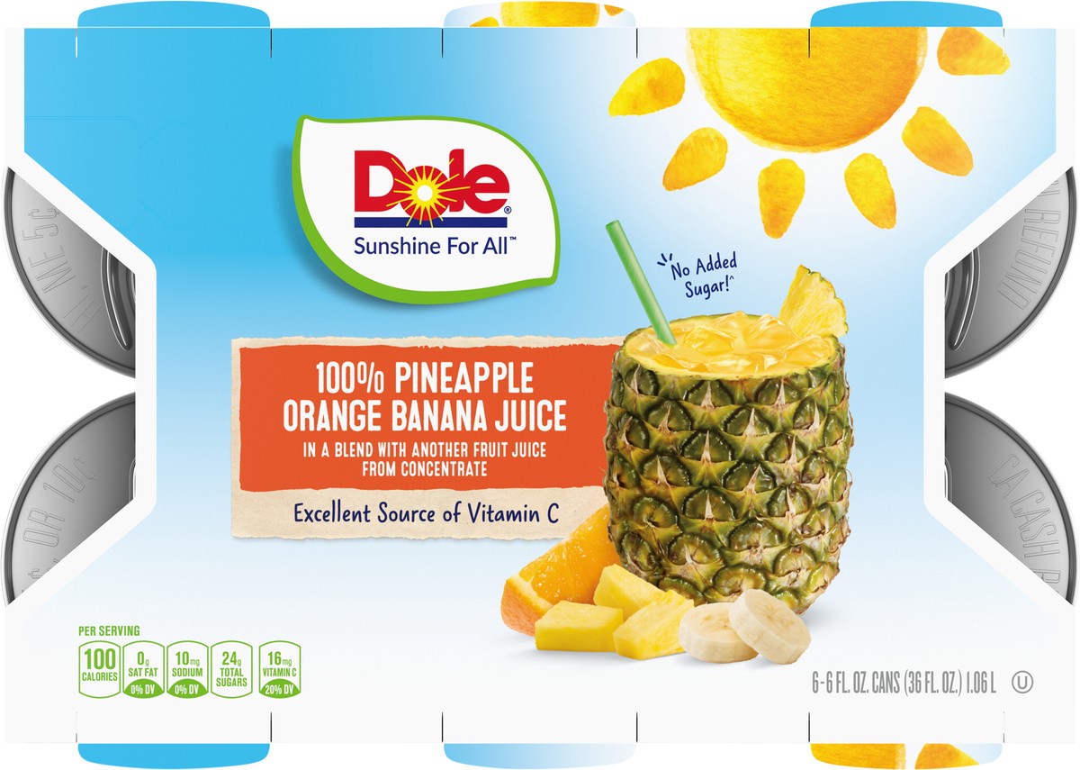 slide 9 of 9, Dole 100% Pineapple Orange Banana Juice - 6 ct, 6 ct