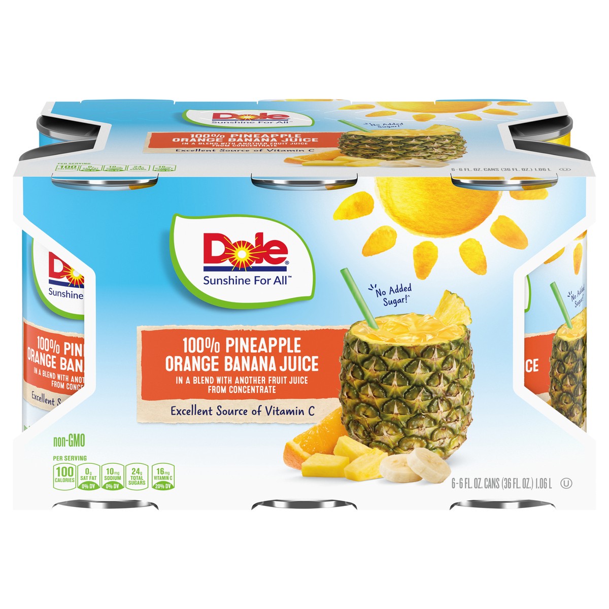 slide 1 of 9, Dole 100% Pineapple Orange Banana Juice - 6 ct, 6 ct