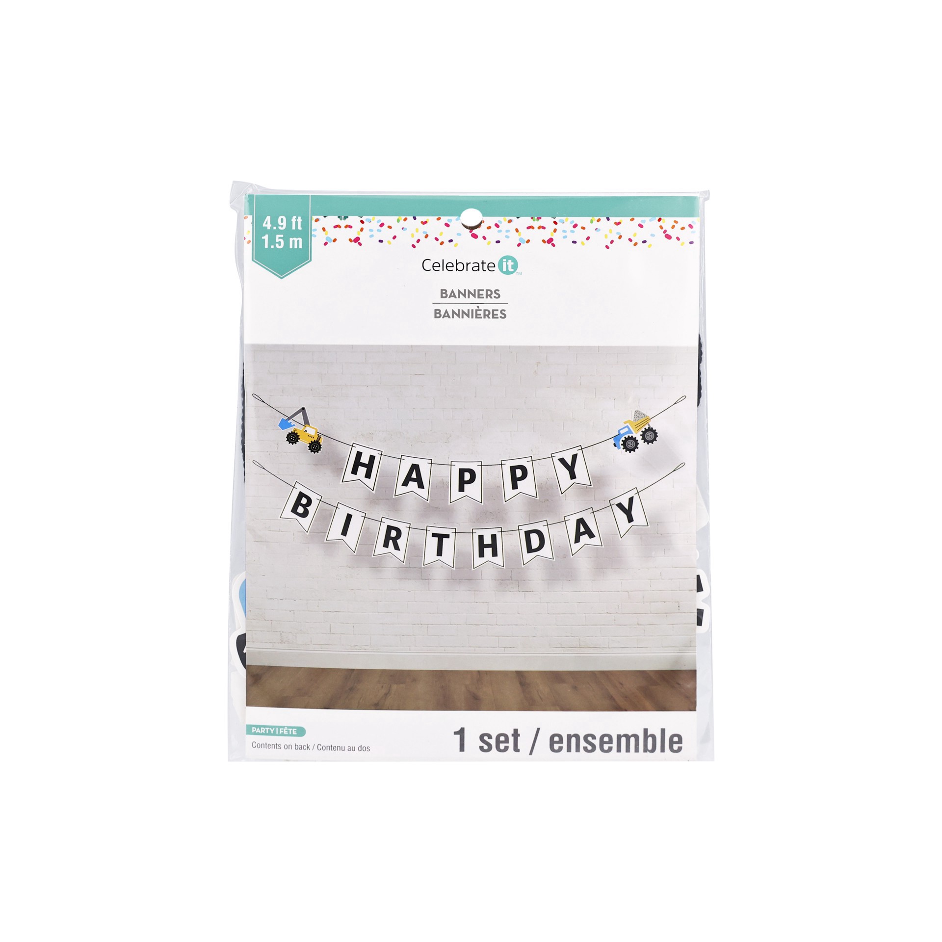 slide 3 of 3, 5ft. White Happy Birthday Construction Banner Set By Celebrate It, 5 ft