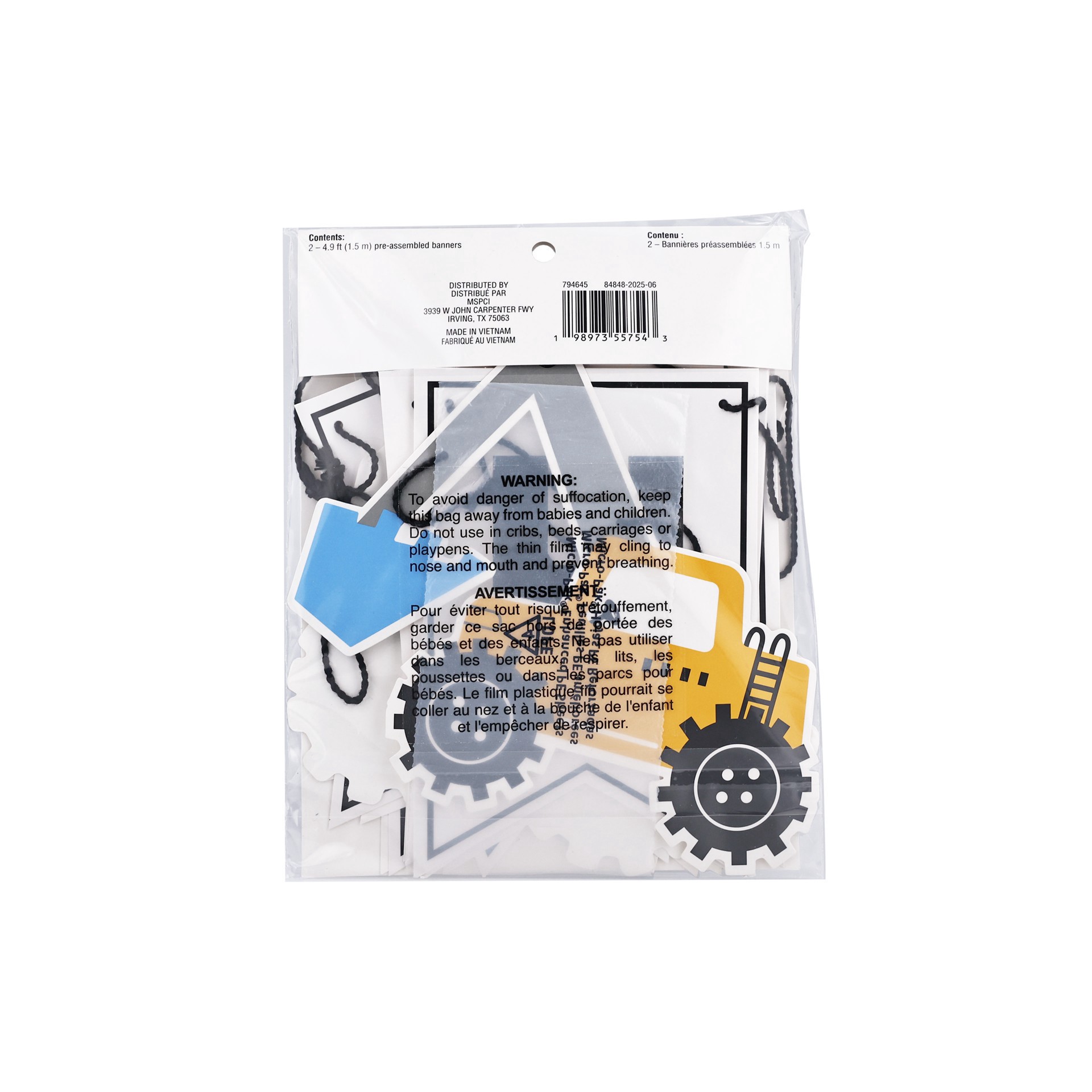 slide 2 of 3, 5ft. White Happy Birthday Construction Banner Set By Celebrate It, 5 ft