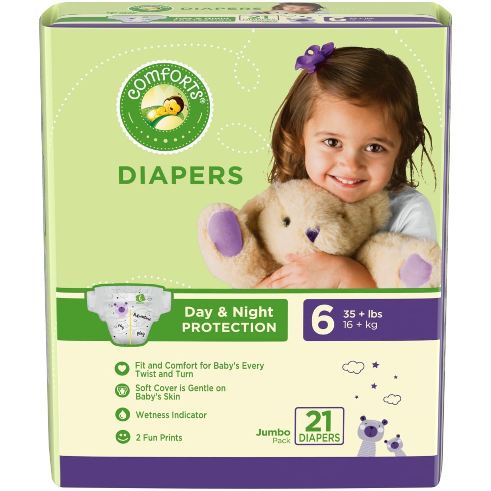 slide 1 of 1, Comforts Day Night Protection Size 6 Baby Diapers Jumbo Pack, 21 ct