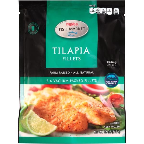 slide 1 of 1, Hy-Vee Fish Market Tilapia Fillets, 12 oz
