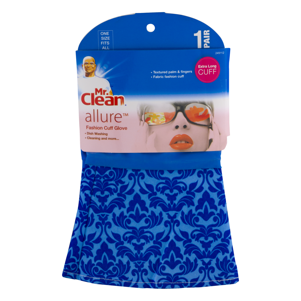 slide 1 of 1, Mr. Clean Allure Reusable Latex Gloves with Printed Cuff, 1 ct