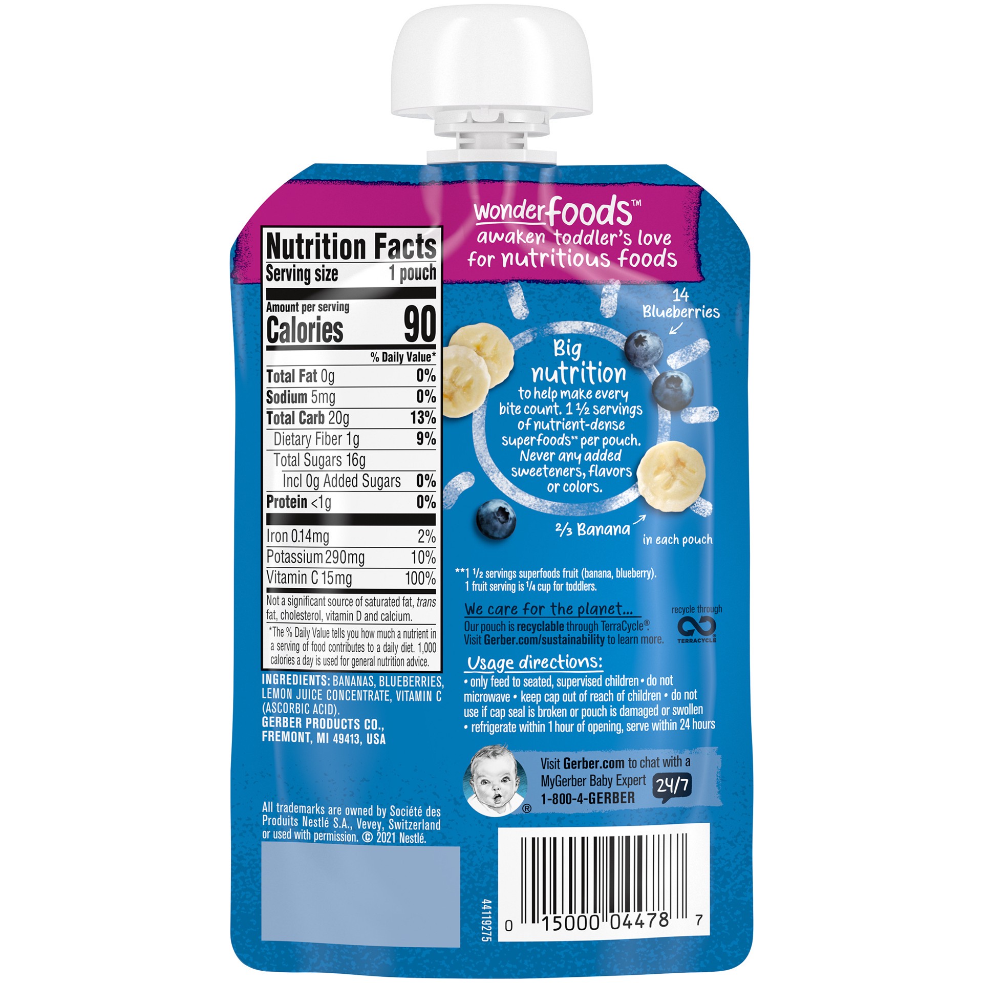 slide 3 of 5, Gerber Toddler Baby Food, Banana Blueberry Toddler Food, 3.5 oz Pouch, 3.5 oz