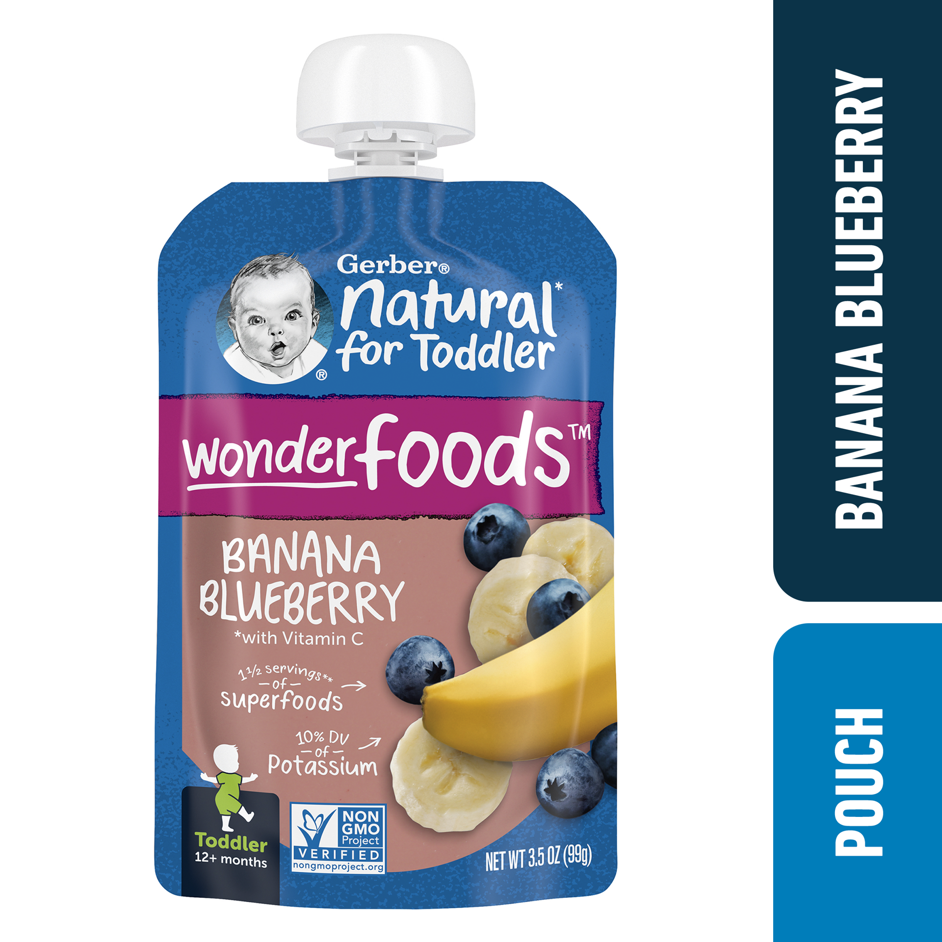 slide 1 of 5, Gerber Toddler Baby Food, Banana Blueberry Toddler Food, 3.5 oz Pouch, 3.5 oz