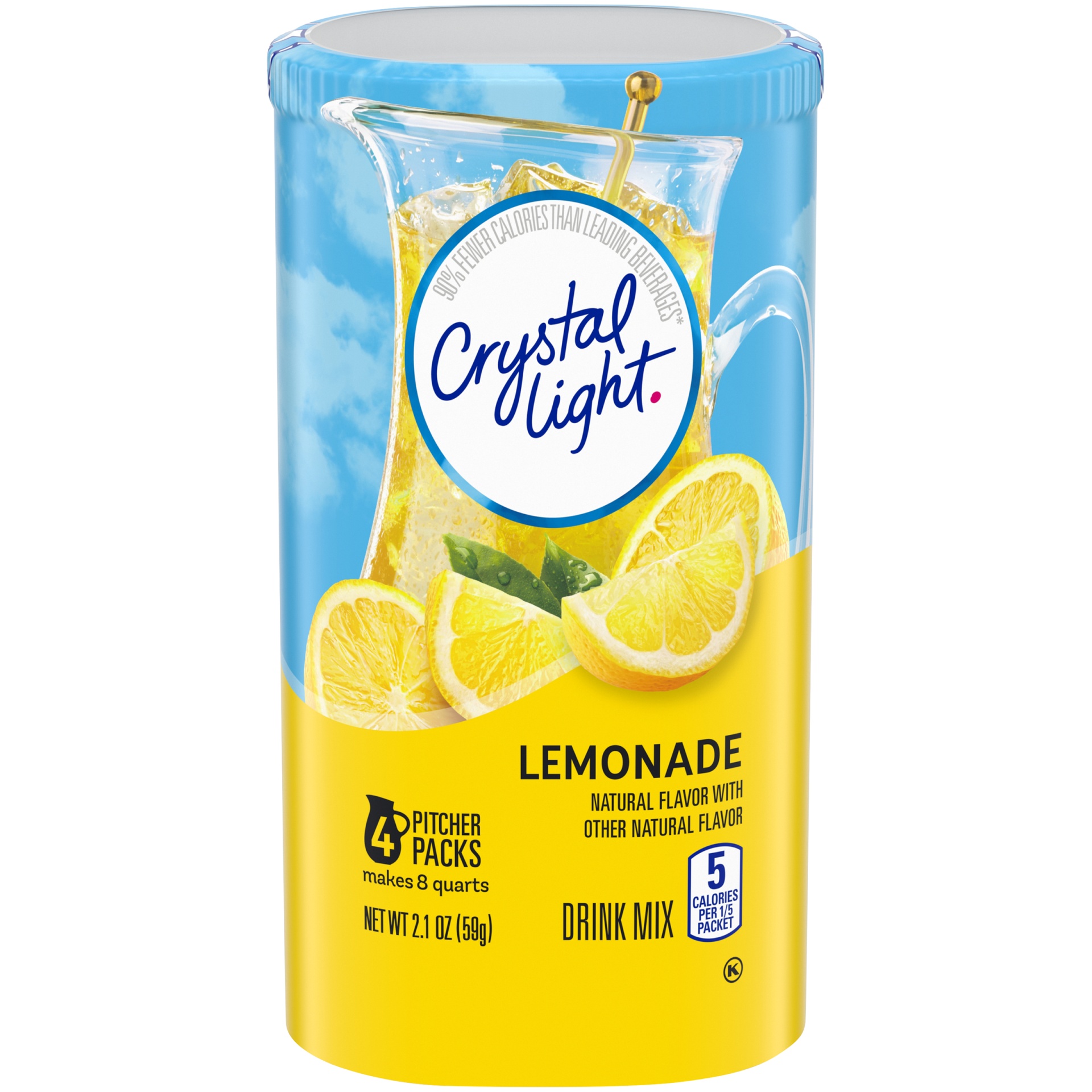 slide 1 of 9, Crystal Light Lemonade Naturally Flavored Powdered Drink Mix Pitcher, 4 ct