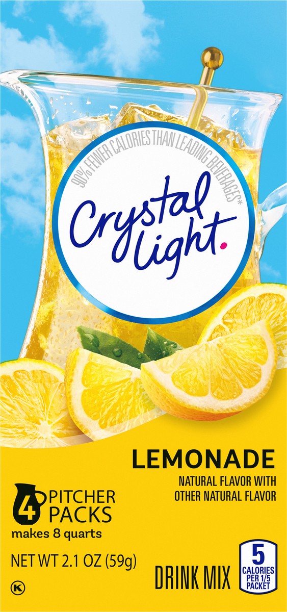 slide 5 of 9, Crystal Light Lemonade Naturally Flavored Powdered Drink Mix, 4 ct Pitcher Packets, 4 ct