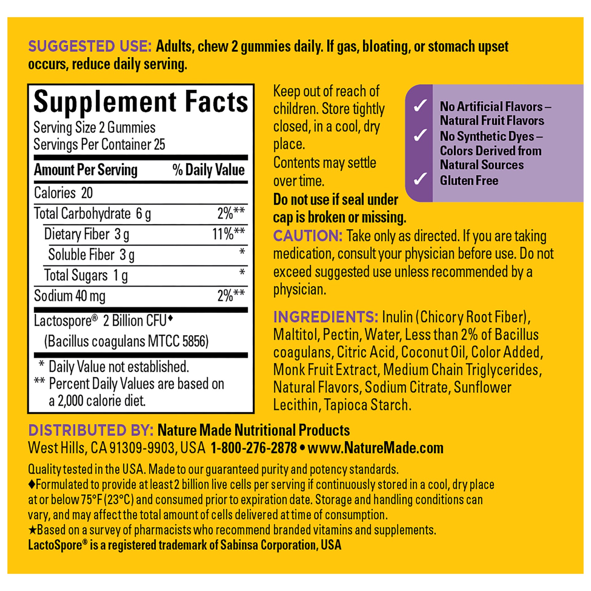 slide 2 of 8, Nature Made Probiotic + Prebiotic Fiber Gummies, Gut Health Support, 50 Count, 50 ct