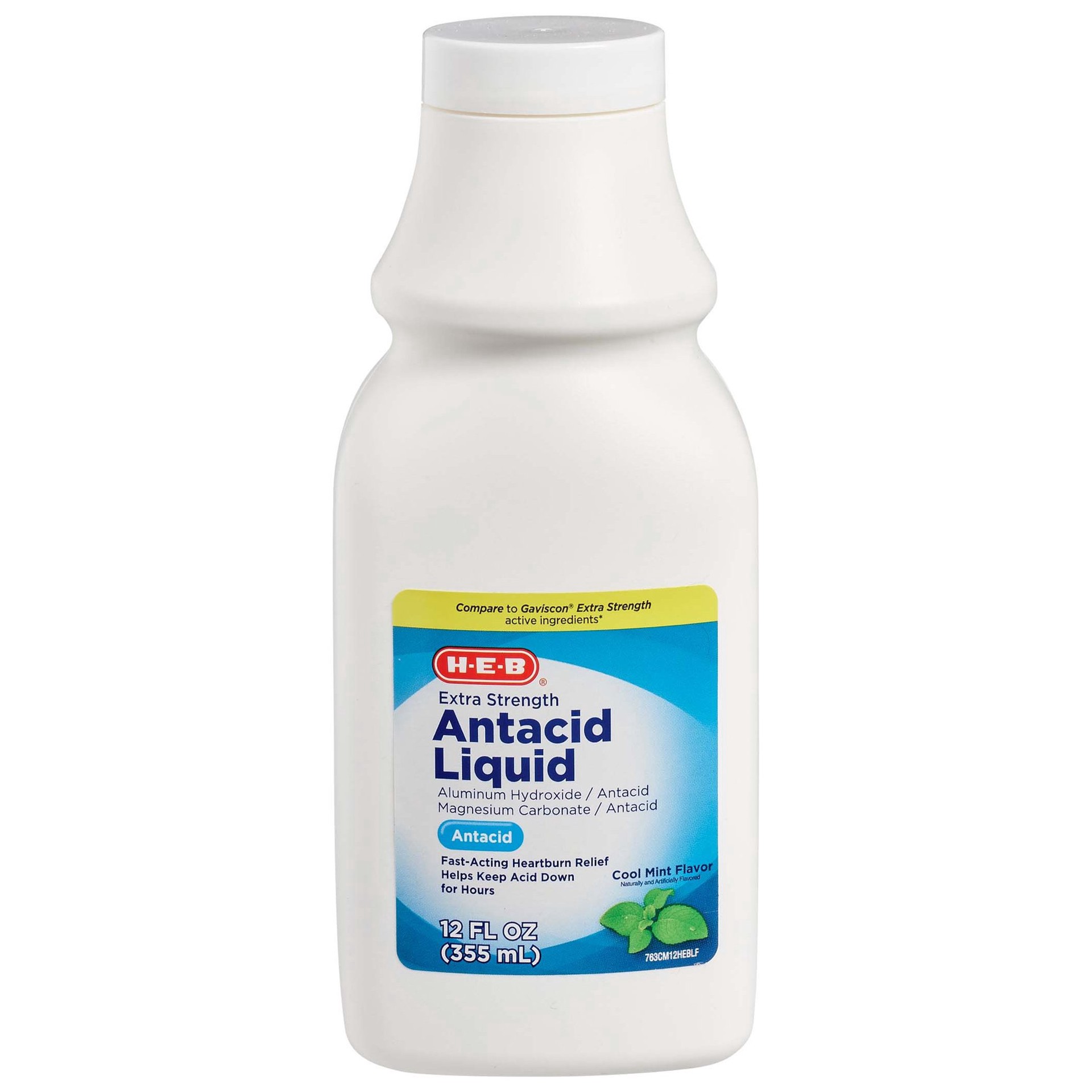 slide 1 of 1, H-E-B Cool Mint Extra Strength Antacid Liquid, 12 oz