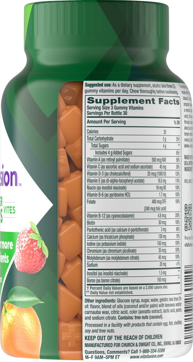 slide 12 of 14, vitafusion Power Plus Multivites 100% Daily Value or More of 10 Nutrients Plus Calcium, Supports Bones, Teeth, Energy Metabolism, Eye, Muscle & Immune Health (1), Strawberry Tangerine Flavor, 90 Count, 90 ct