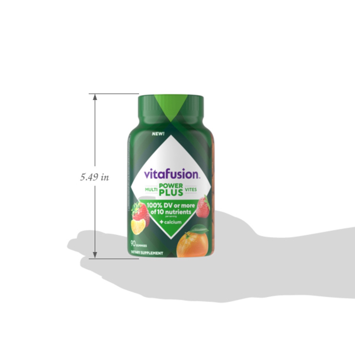 slide 5 of 14, vitafusion Power Plus Multivites 100% Daily Value or More of 10 Nutrients Plus Calcium, Supports Bones, Teeth, Energy Metabolism, Eye, Muscle & Immune Health (1), Strawberry Tangerine Flavor, 90 Count, 90 ct