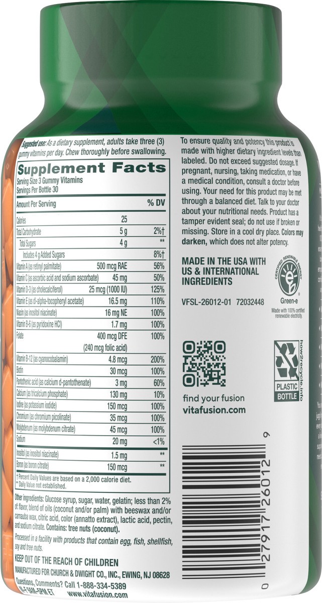 slide 4 of 14, vitafusion Power Plus Multivites 100% Daily Value or More of 10 Nutrients Plus Calcium, Supports Bones, Teeth, Energy Metabolism, Eye, Muscle & Immune Health (1), Strawberry Tangerine Flavor, 90 Count, 90 ct