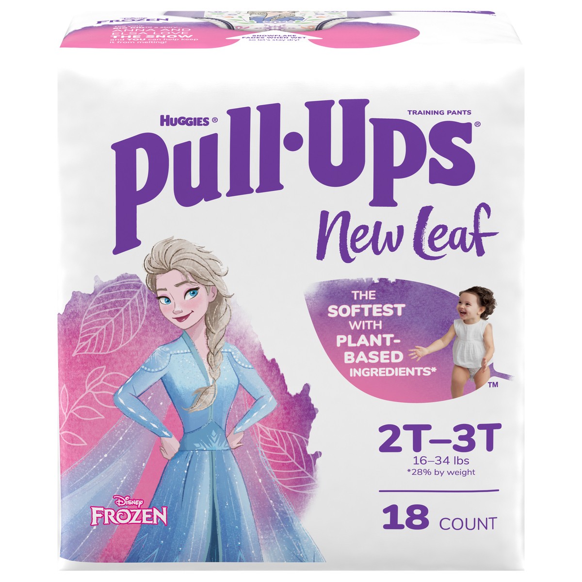 slide 1 of 5, Pull-Ups New Leaf Girls' Disney Frozen Potty Training Pants, 2T-3T (16-34 lbs), 18 Ct, 18 ct