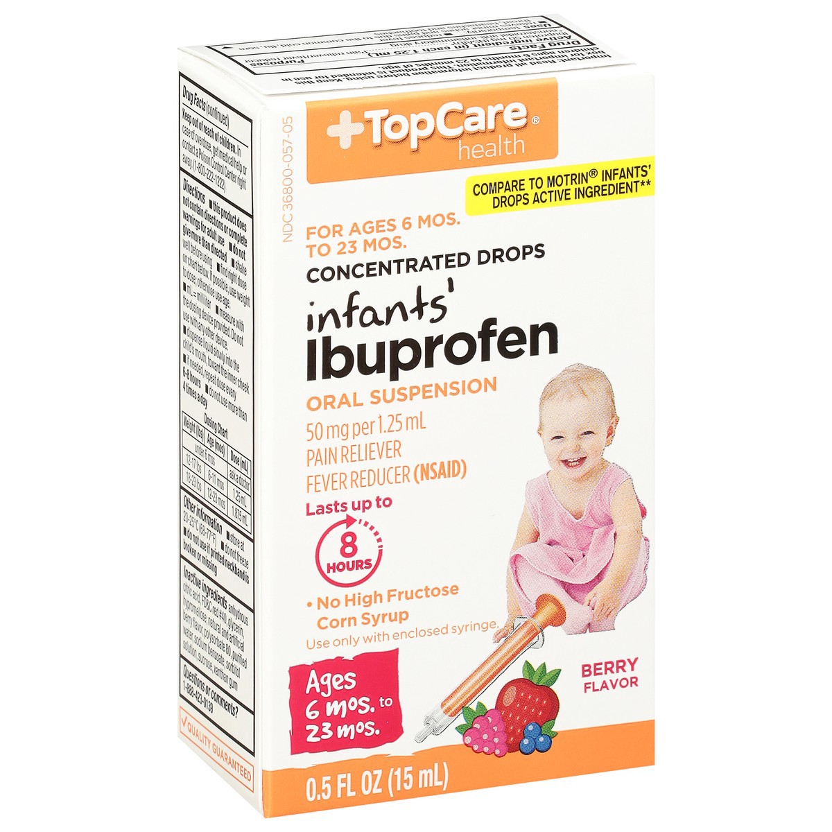 slide 2 of 15, TopCare Infants' Ibuprofen 50 Mg Pain Reliever / Fever Reducer (nsaid) Oral Suspension, Berry, 0.5 oz