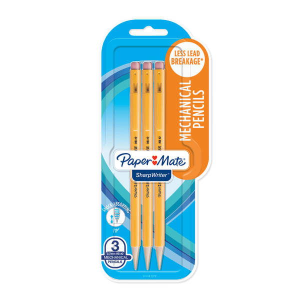 slide 1 of 2, Paper Mate Sharpwriter Mechanical Pencils, 0.7 Mm, #2 Lead, Yellow Barrel, Pack Of 3 Pencils, 3 ct