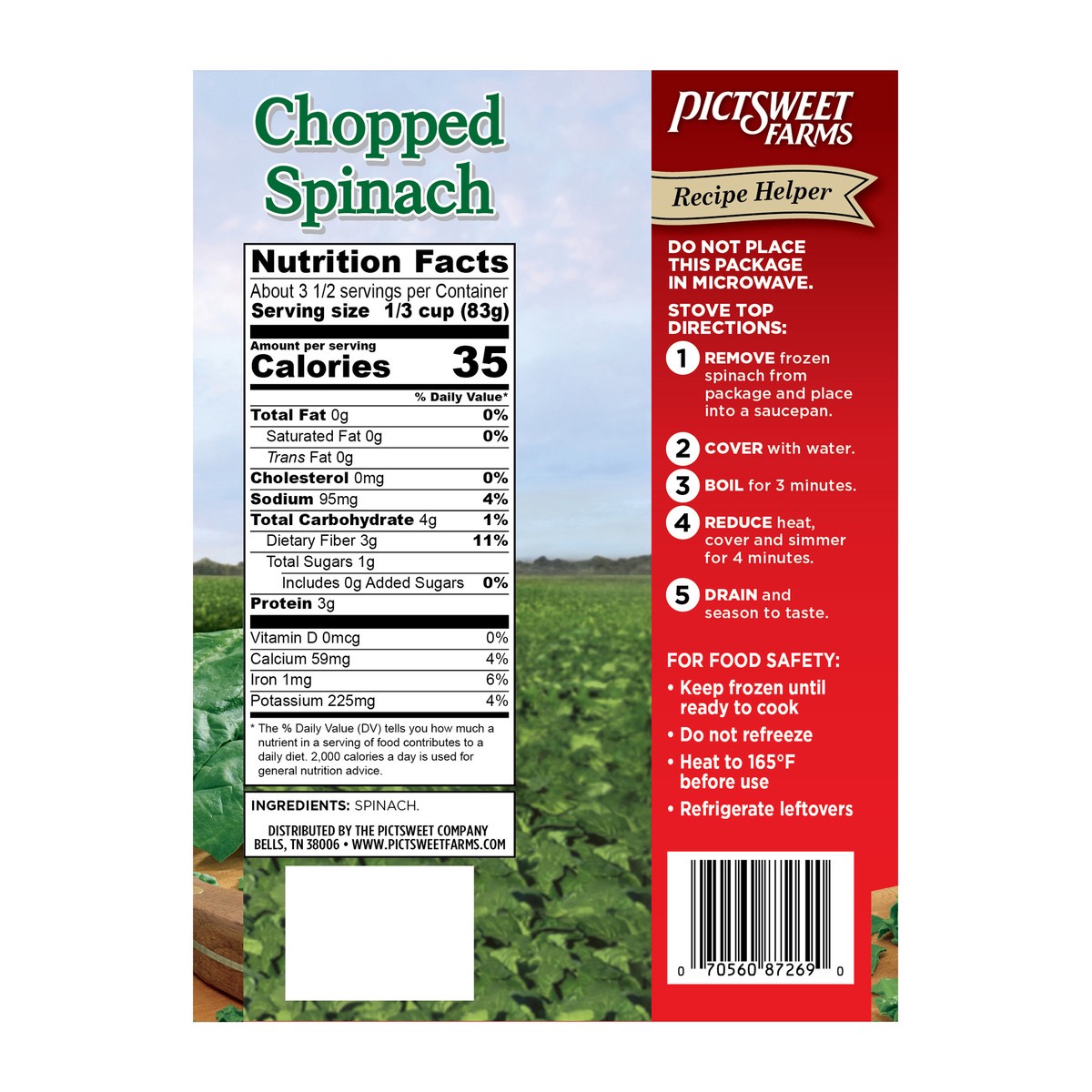 slide 2 of 3, Pictsweet Chopped Spinach, 10 oz