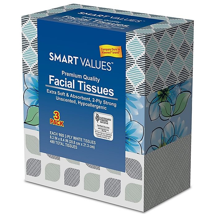 slide 1 of 1, Harmon Face Values Smart Values Premium Quality Facial Tissues, 3 ct
