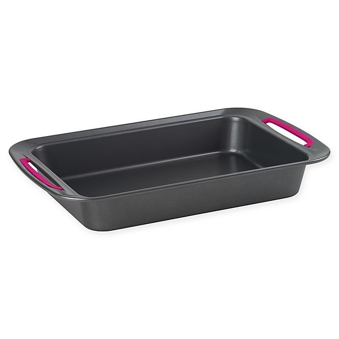 slide 1 of 6, Trudeau Nonstick Carbon Steel Oblong Cake Pan - Grey/Fuchsia, 9 in x 13 in