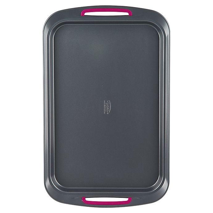 slide 2 of 10, Trudeau Nonstick Carbon Steel Cookie Sheet - Grey/Fuchsia, 11 in x 17 in