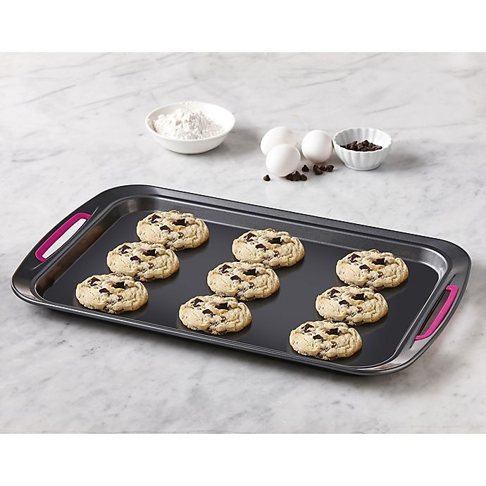 slide 5 of 10, Trudeau Nonstick Carbon Steel Cookie Sheet - Grey/Fuchsia, 11 in x 17 in