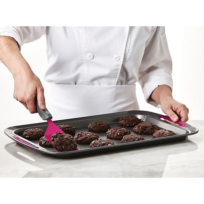 slide 9 of 10, Trudeau Nonstick Carbon Steel Cookie Sheet - Grey/Fuchsia, 11 in x 17 in