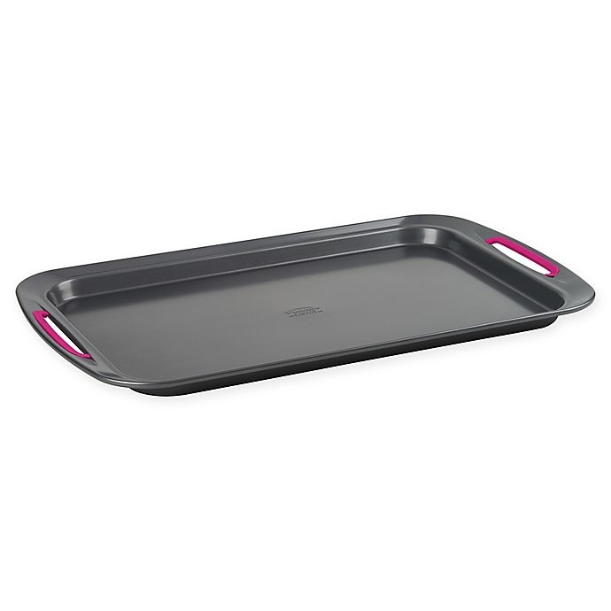 slide 1 of 10, Trudeau Nonstick Carbon Steel Cookie Sheet - Grey/Fuchsia, 11 in x 17 in