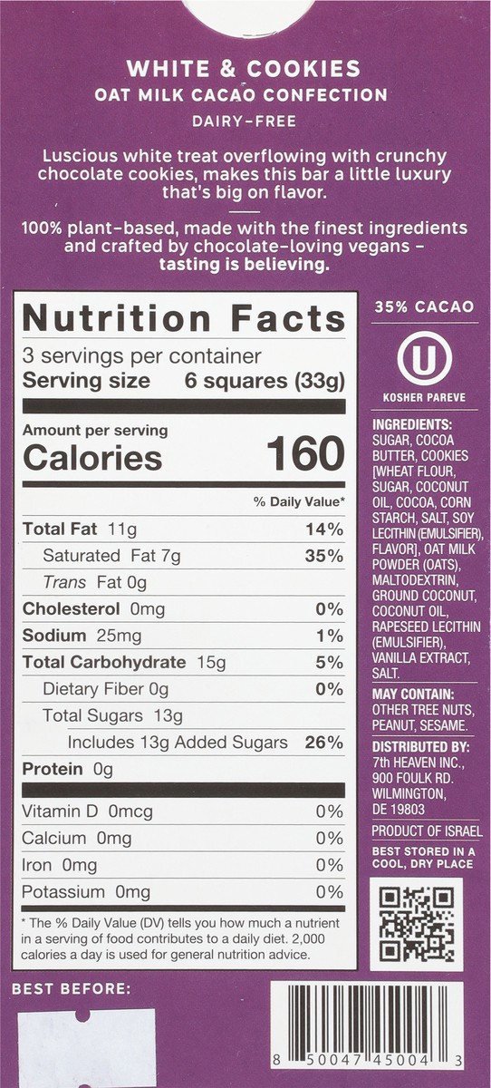 slide 4 of 14, 7th Heaven Oat Milk White & Cookies Cacao Confection 3.5 oz, 3.5 oz