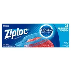 Ziploc Brand Freezer Bags with New Stay Open Design, Gallon, 28, Patented Stand-up Bottom, Easy to Fill Freezer Bag, Unloc a Free Set of Hands in the Kitchen, Microwave Safe, BPA Free