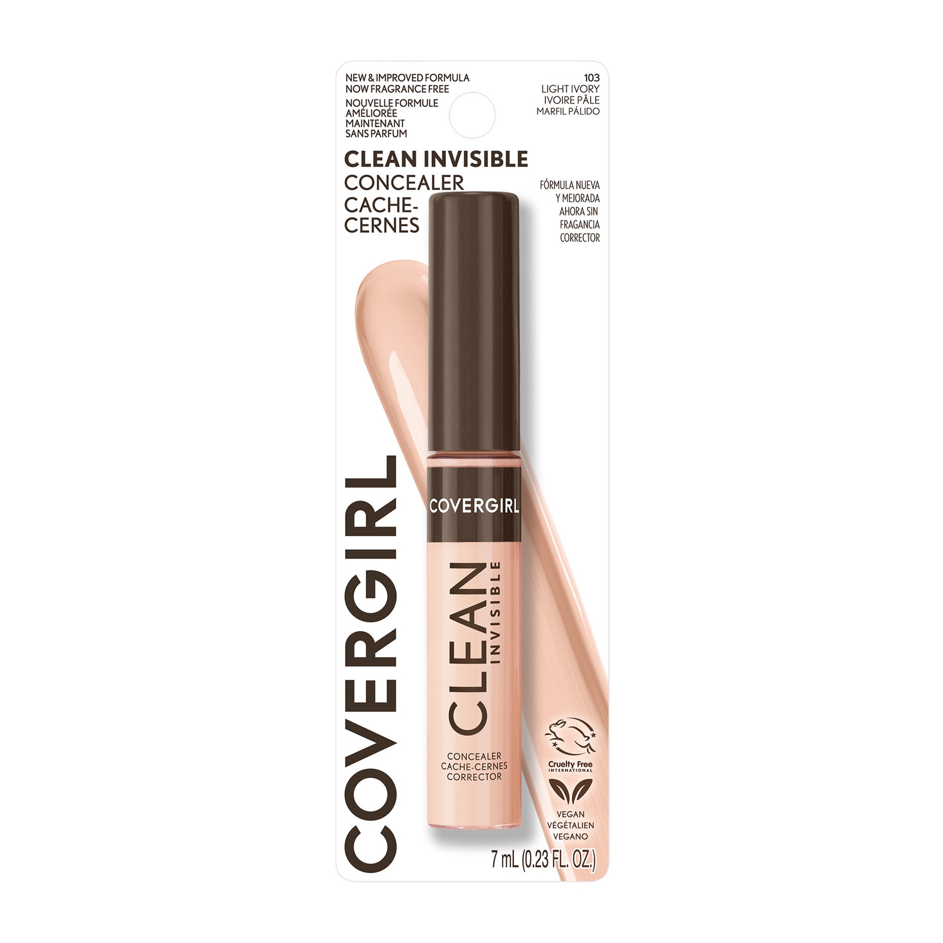 slide 1 of 1, Covergirl Clean Invisible Concealer, Lightweight, Hydrating, Vegan Formula, Light Ivory 103, 0.23oz (7ml), 7 ml