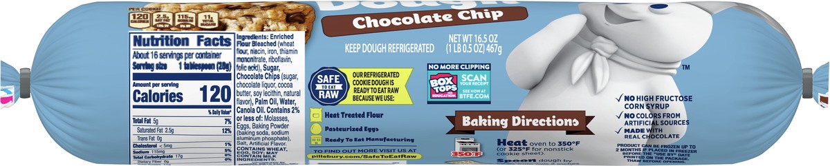 slide 4 of 9, Pillsbury Ready To Bake Refrigerated Chocolate Chip Cookie Dough, 16 oz., 16.5 oz
