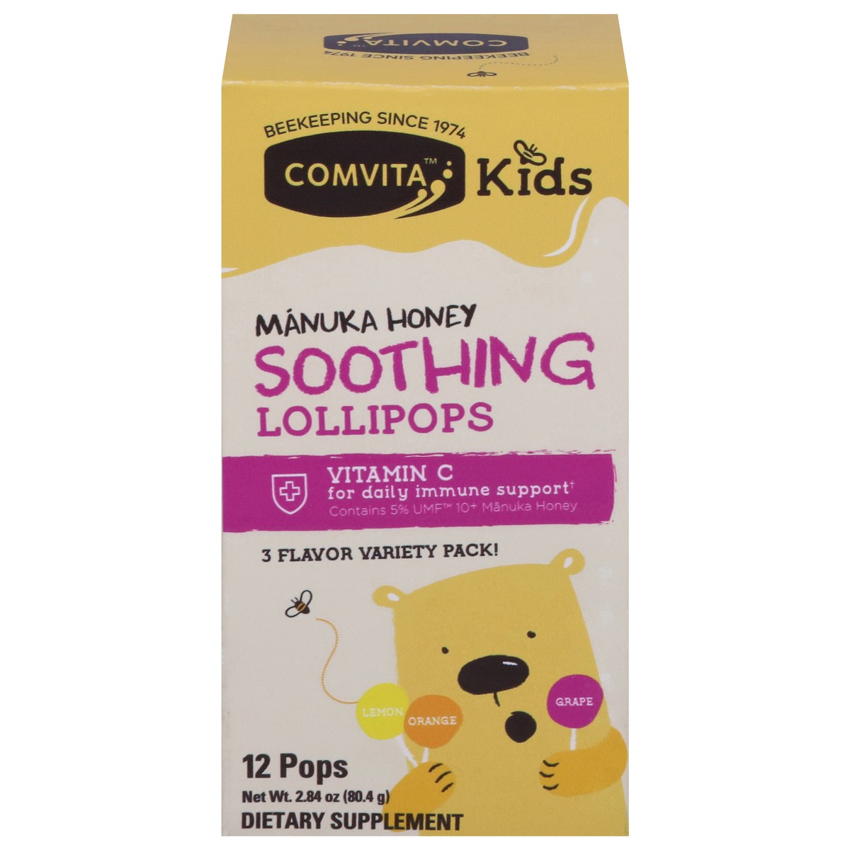 slide 7 of 14, Comvita Kids Manuka Honey Lemon/Orange/Grape Soothing Lollipops 12 ea, 12 ct