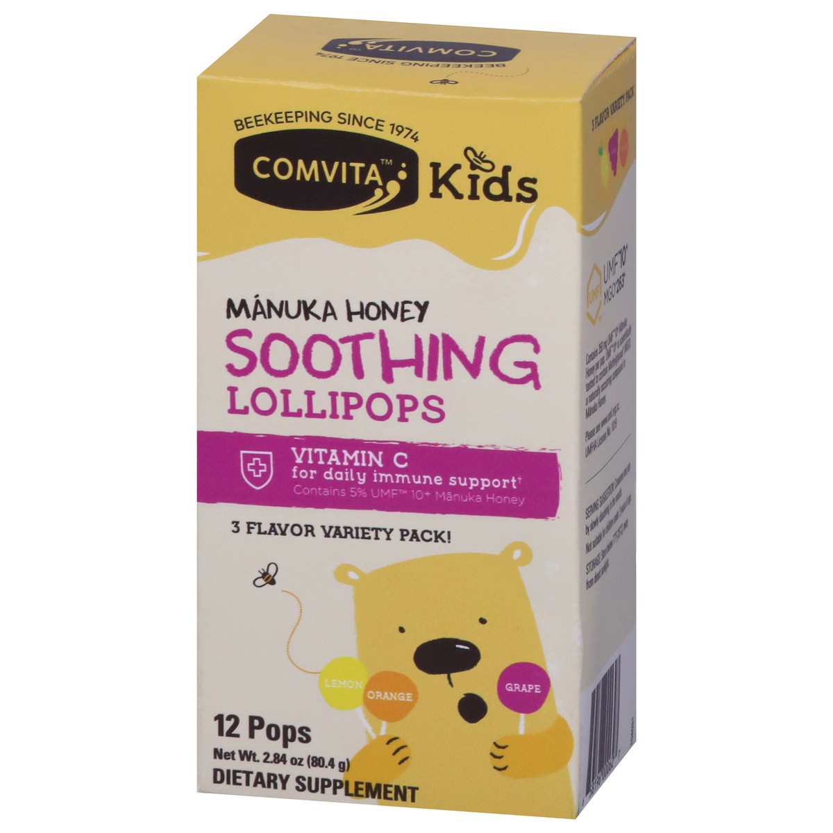 slide 3 of 14, Comvita Kids Manuka Honey Lemon/Orange/Grape Soothing Lollipops 12 ea, 12 ct