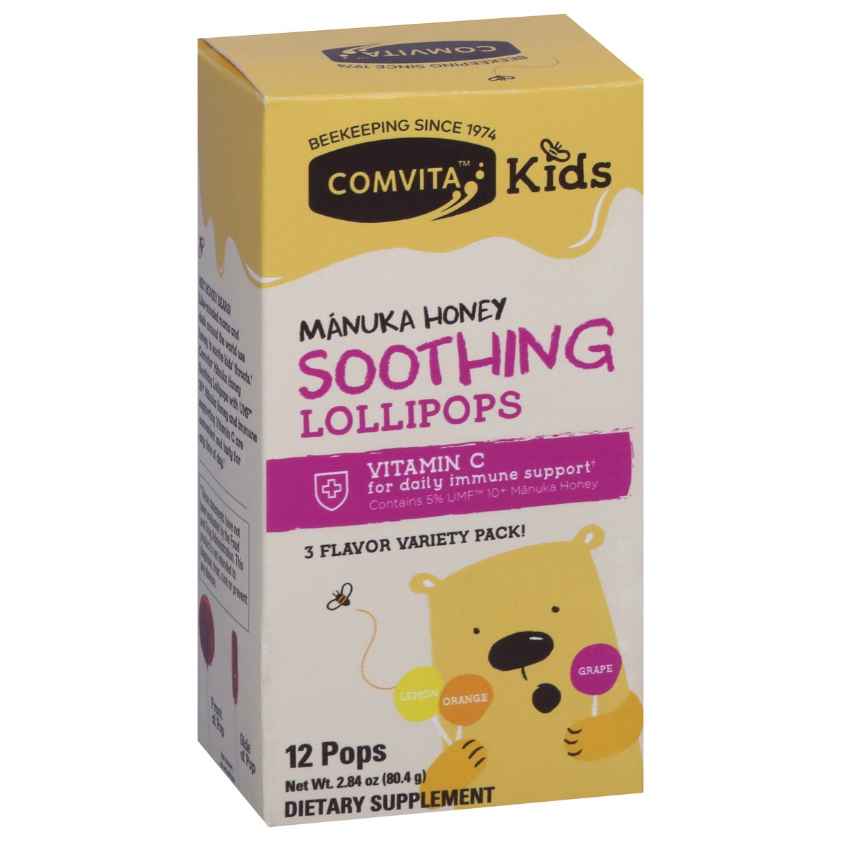 slide 10 of 14, Comvita Kids Manuka Honey Lemon/Orange/Grape Soothing Lollipops 12 ea, 12 ct