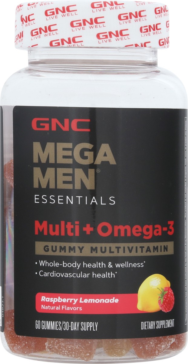 slide 2 of 13, GNC Mega Men Multi + Omega -3 Raspberry Lemonade Gummy Multivitamin 60 ea, 60 ct